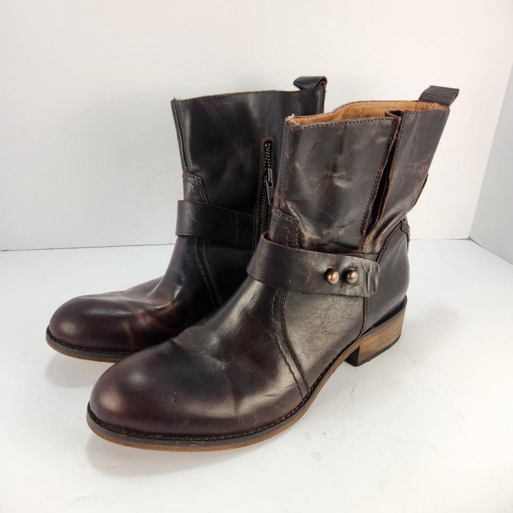 Lucchese Boot Co. Women's Size 8M Brown Leather Harness Ankle Boots Western Moto